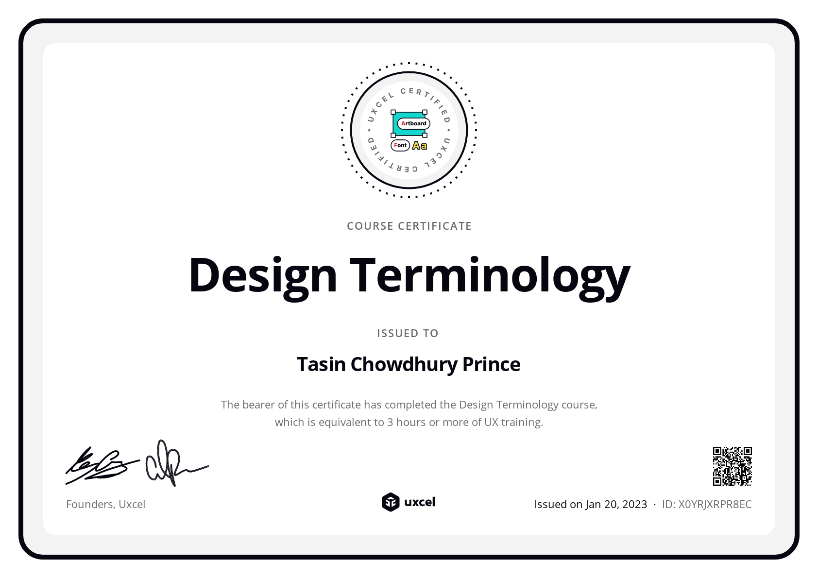 Tasin Chowdhury Prince's certificate